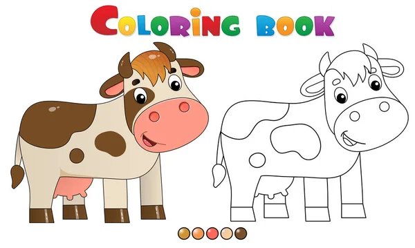 Disegno da colorare Schema della mucca dei cartoni animati. Animali da fattoria. Libro da colorare per bambini. — Vettoriale Stock