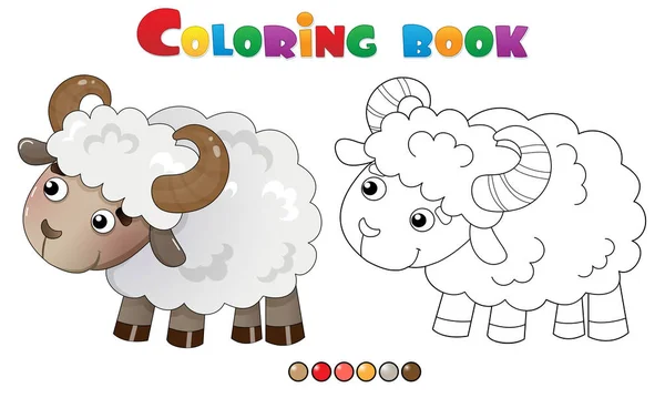 ぬりえページ漫画の羊の概要。農場の動物だ子供のためのぬり絵. — ストックベクタ