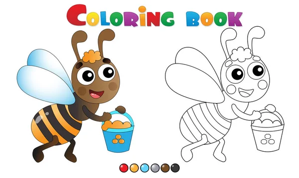 Desenho da página de colorir da abelha dos desenhos animados com mel. Livro para colorir para crianças . —  Vetores de Stock