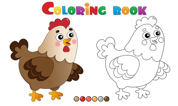 Desenho de página para colorir de galinha de desenho animado ou galinha. Animais de quinta. Livro para colorir para crianças . — Vetor de Stock