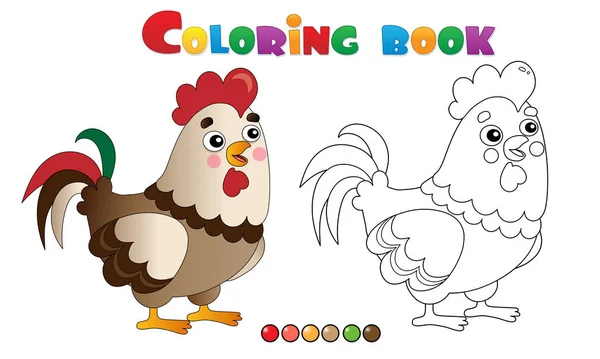 Disegno da colorare Profilo del gallo dei cartoni animati. Animali da fattoria. Libro da colorare per bambini . — Vettoriale Stock