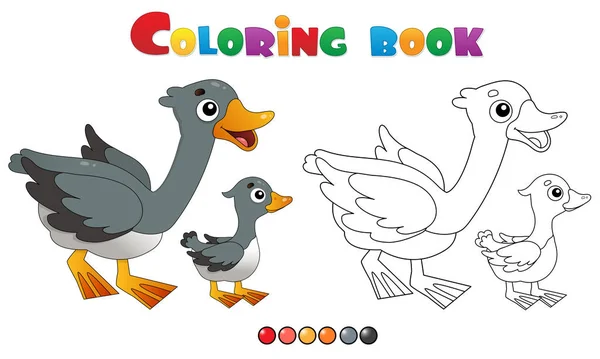 Desenho da página de colorir do ganso dos desenhos animados com gosling. Animais de quinta. Livro para colorir para crianças . — Vetor de Stock