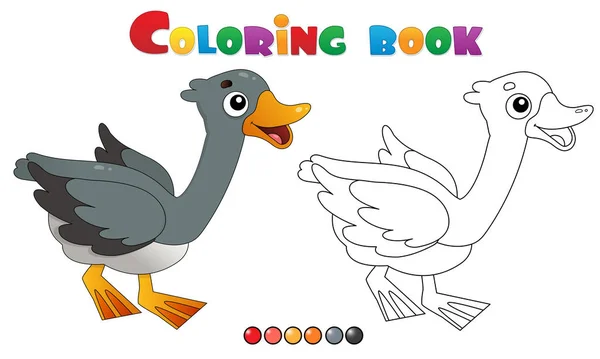 Disegno da colorare dell'oca del fumetto. Animali da fattoria. Libro da colorare per bambini . — Vettoriale Stock
