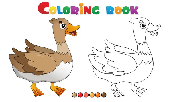 Página para colorear Esquema de pato de dibujos animados. Animales de granja. Libro para colorear para niños . — Vector de stock
