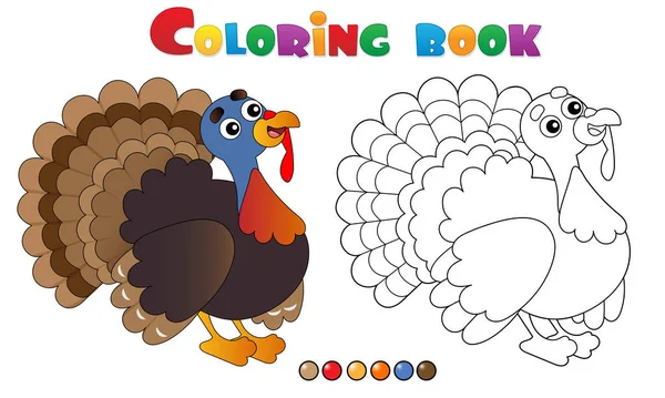 Disegno da colorare Outline of cartoon turkey. Animali da fattoria. Libro da colorare per bambini . — Vettoriale Stock