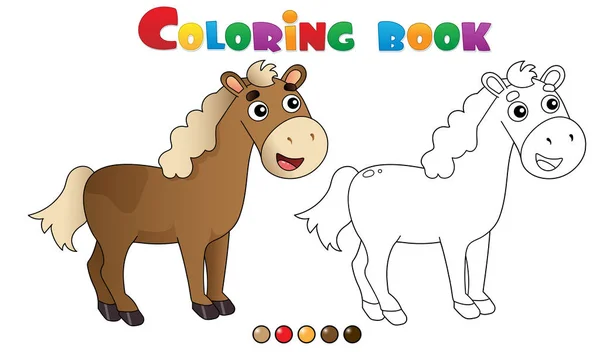 Coloring Page Sammanfattning av tecknad häst. Gårdsdjur. Målarbok för barn. — Stock vektor