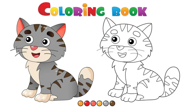 Disegno da colorare Schema del gatto fumetto a strisce. Animali. Libro da colorare per bambini . — Vettoriale Stock