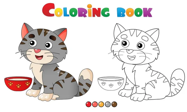 Színezés oldal vázlata rajzfilm csíkos macska. Háziállatok. Festőkönyv gyerekeknek. — Stock Vector