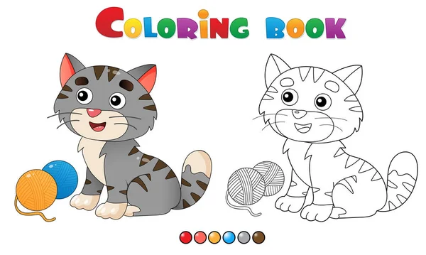 Окраска страницы Контур мультяшной полосатой кошки. Животные. Раскраска для детей . — стоковый вектор