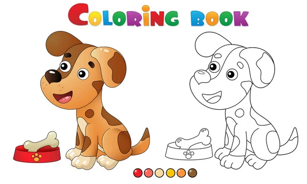 Disegno da colorare Outline of cartoon dog with bone. Animali. Libro da colorare per bambini . — Vettoriale Stock