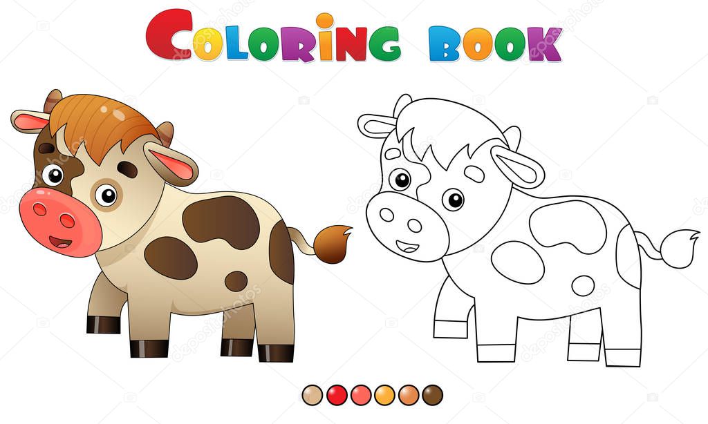 Coloring Page Outline of cartoon calf or kid of cow. Farm animals. Coloring book for kids.