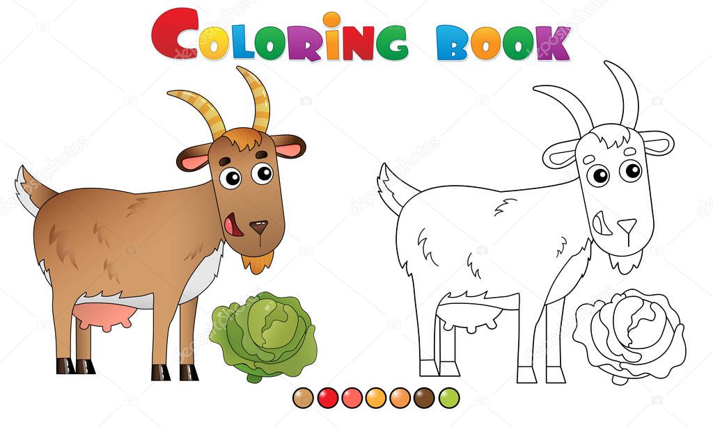 Coloring Page Outline of cartoon nanny goat. Farm animals. Coloring book for kids.