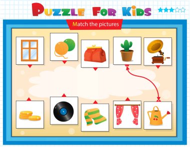 Eşleştirme oyunu, çocuklar için eğitim oyunu. Çocuklar için bulmaca. Doğru nesneyi eşleştir. 