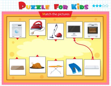 Matching game, education game for children. Puzzle for kids. Match the right object.  clipart