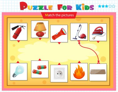 Eşleştirme oyunu, çocuklar için eğitim oyunu. Çocuklar için bulmaca. Doğru nesneyi eşleştir. 