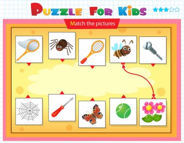 Eşleştirme oyunu, çocuklar için eğitim oyunu. Çocuklar için bulmaca. Doğru nesneyi eşleştir. 