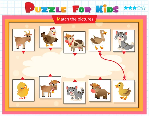 Matching game, education game for children. Puzzle for kids. Match the right object. — 스톡 벡터