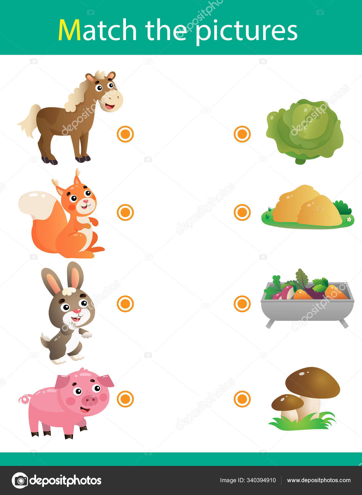 Matching game, education game for children. Puzzle for kids. Match the right object. Cartoon Animals and their Favorite Food. Horse, squirrel, hare, pig. Stock Vector Image by ©Oleon17 #340394910 Matching game, education game for children. Puzzle for kids. Match the right object. Cartoon Animals and their Favorite Food. Horse, squirrel, hare, pig. Stock Vector Image by ©Oleon17 #340394910