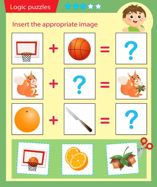 Logiskt Pussel För Barn Matchande Spel Utbildning Spel För Barn — Stock vektor