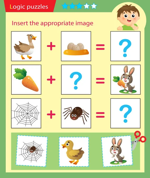 Logiskt Pussel För Barn Matchande Spel Utbildning Spel För Barn — Stock vektor