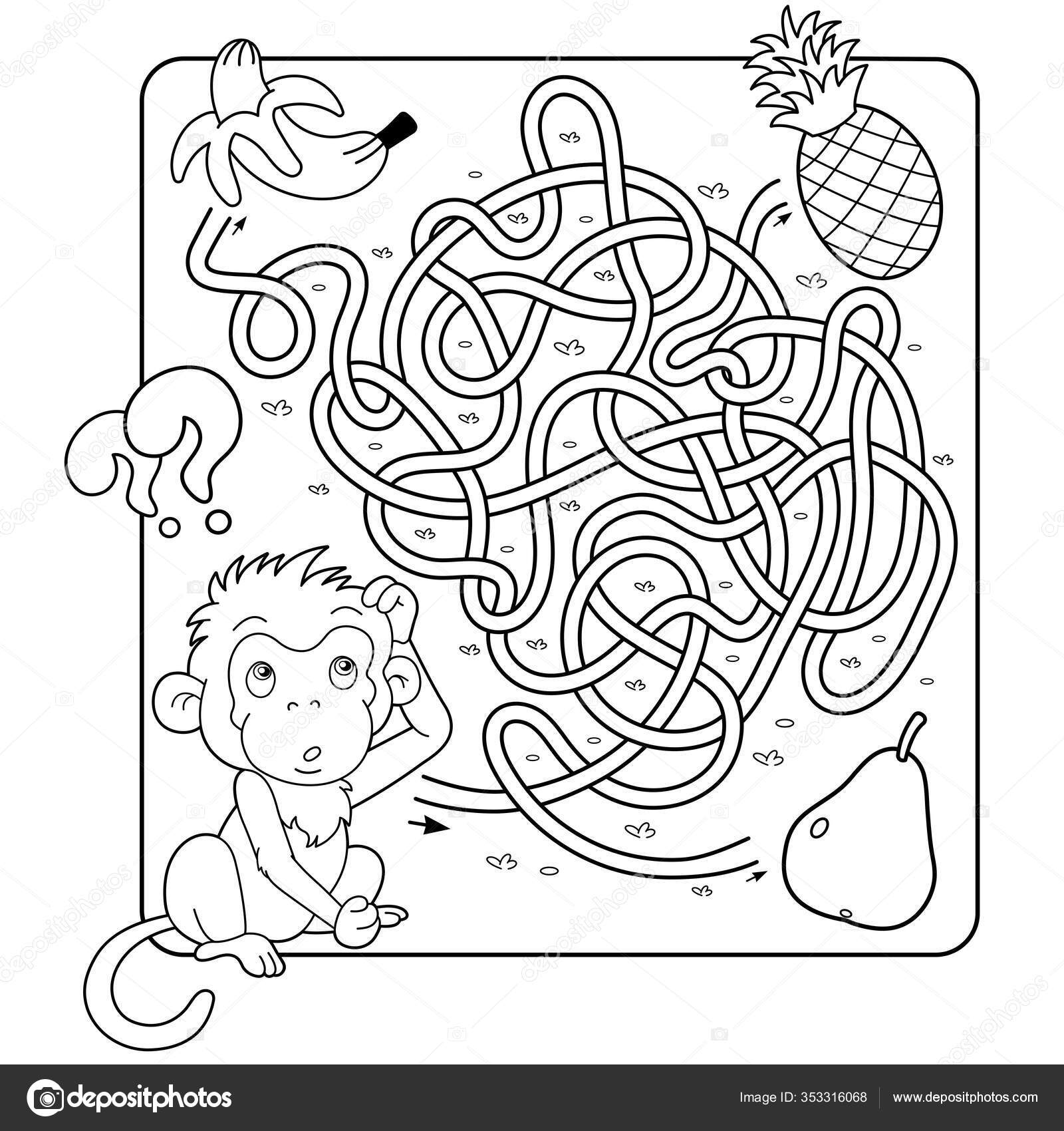 Jogo de labirinto para crianças com macaco e banana