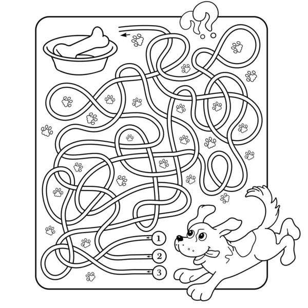 学龄前儿童迷宫或迷宫游戏 缠绕着路 匹配游戏 用骨头给卡通狗涂色 儿童彩色书 — 图库矢量图片