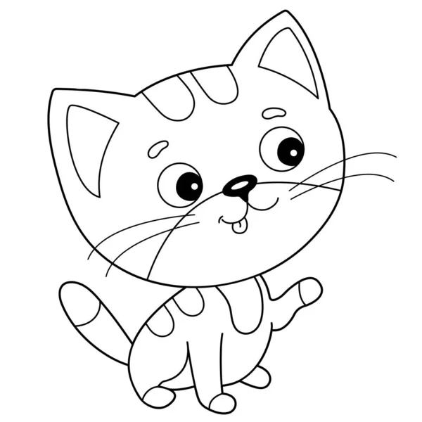 Página Para Colorear Esquema Gato Rayas Dibujos Animados Mascotas Libro — Archivo Imágenes Vectoriales