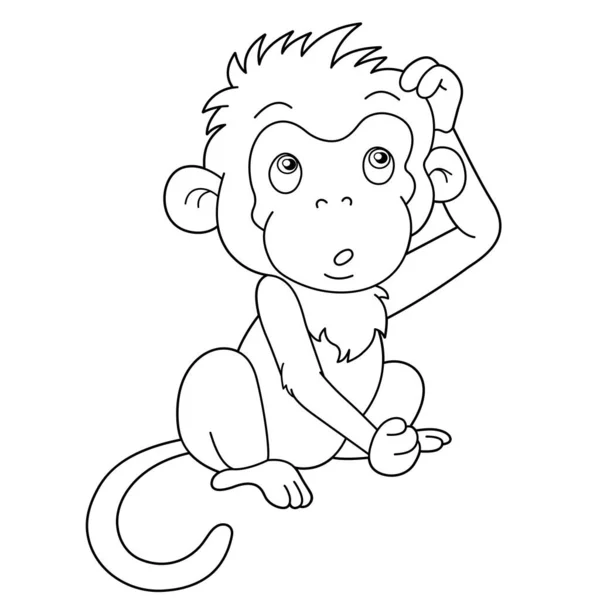 Zbarvení Stránky Obrys Kreslené Opice Zvířata Omalovánky Pro Děti — Stockový vektor