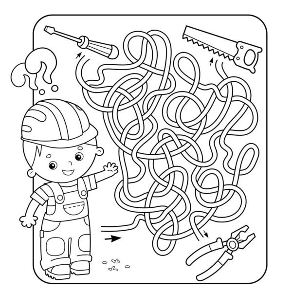 Maze Labyrinth Game Preschool Children Puzzle Tangled Road Matching Game — Stock Vector