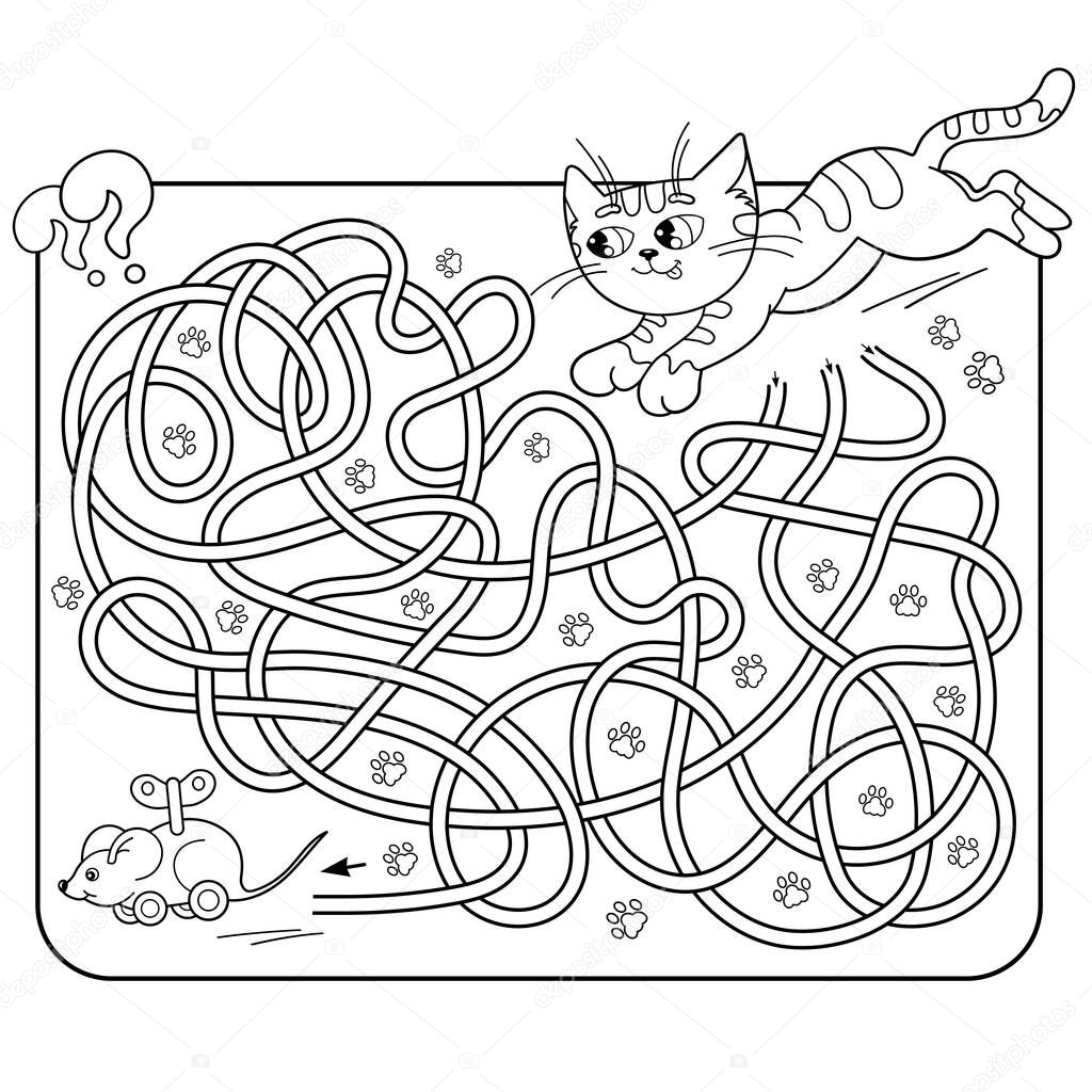 Maze Or Labyrinth Game For Preschool Children Puzzle Tangled Road Matching Game Coloring Page Outline Of Cartoon Cat With Mouse Coloring Book For Kids Premium Vector In Adobe Illustrator Ai