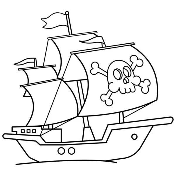 Desenho Página Colorir Navio Pirata Dos Desenhos Animados Veleiro Com — Vetor de Stock
