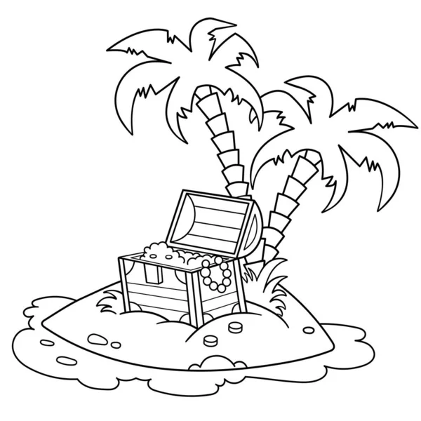 Coloring Page Outline Cartoon Island Treasure Coloring Book Kids Vector — Stock Vector