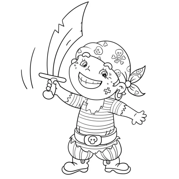 ぬりえページセイバー付き漫画海賊の概要 子供のためのぬり絵 — ストックベクタ