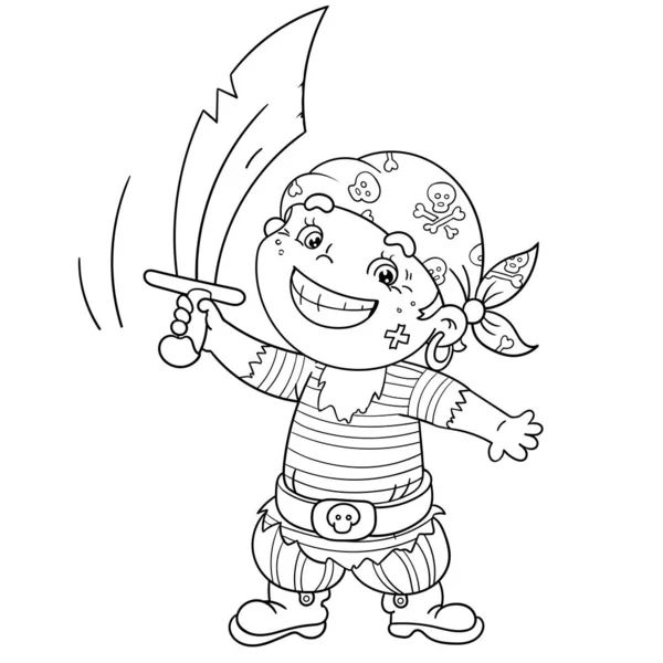 Coloriage Contour Pirate Bande Dessinée Avec Sabre Livre Colorier Pour — Image vectorielle