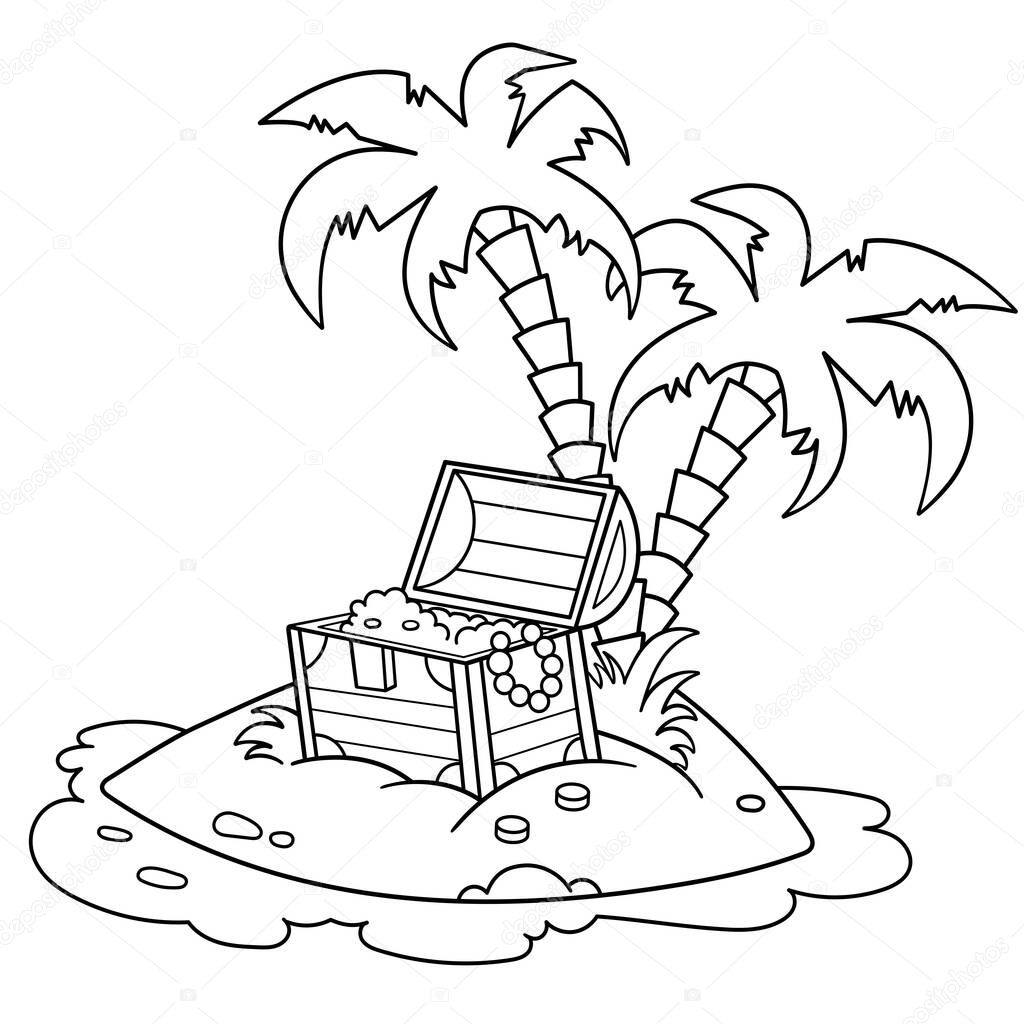 Coloring Page Outline Of Cartoon Island of treasure. Coloring book for kids. Vector image for pirate party for children.