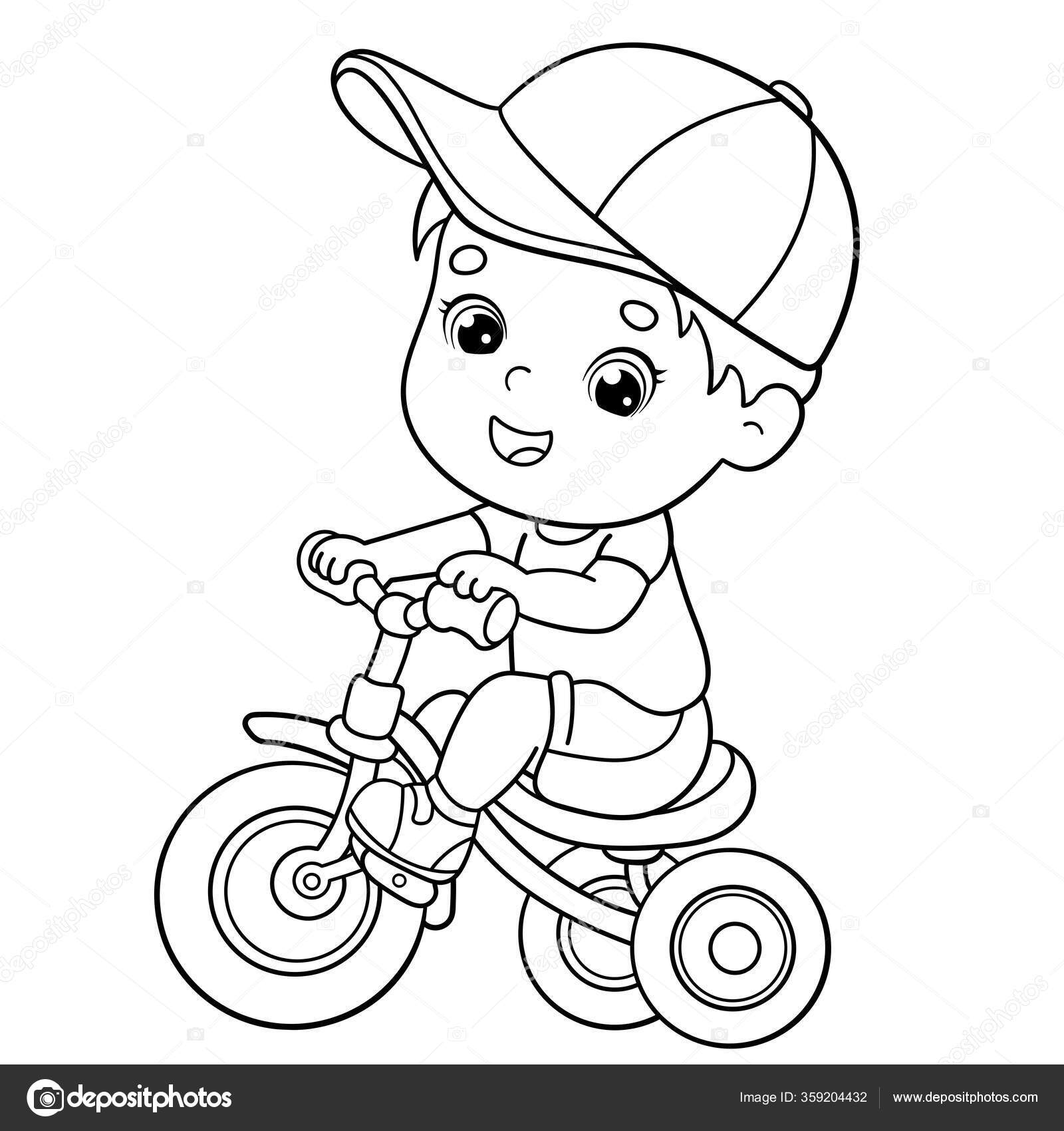 Página Para Colorear Esquema Niño Dibujos Animados Montando Una