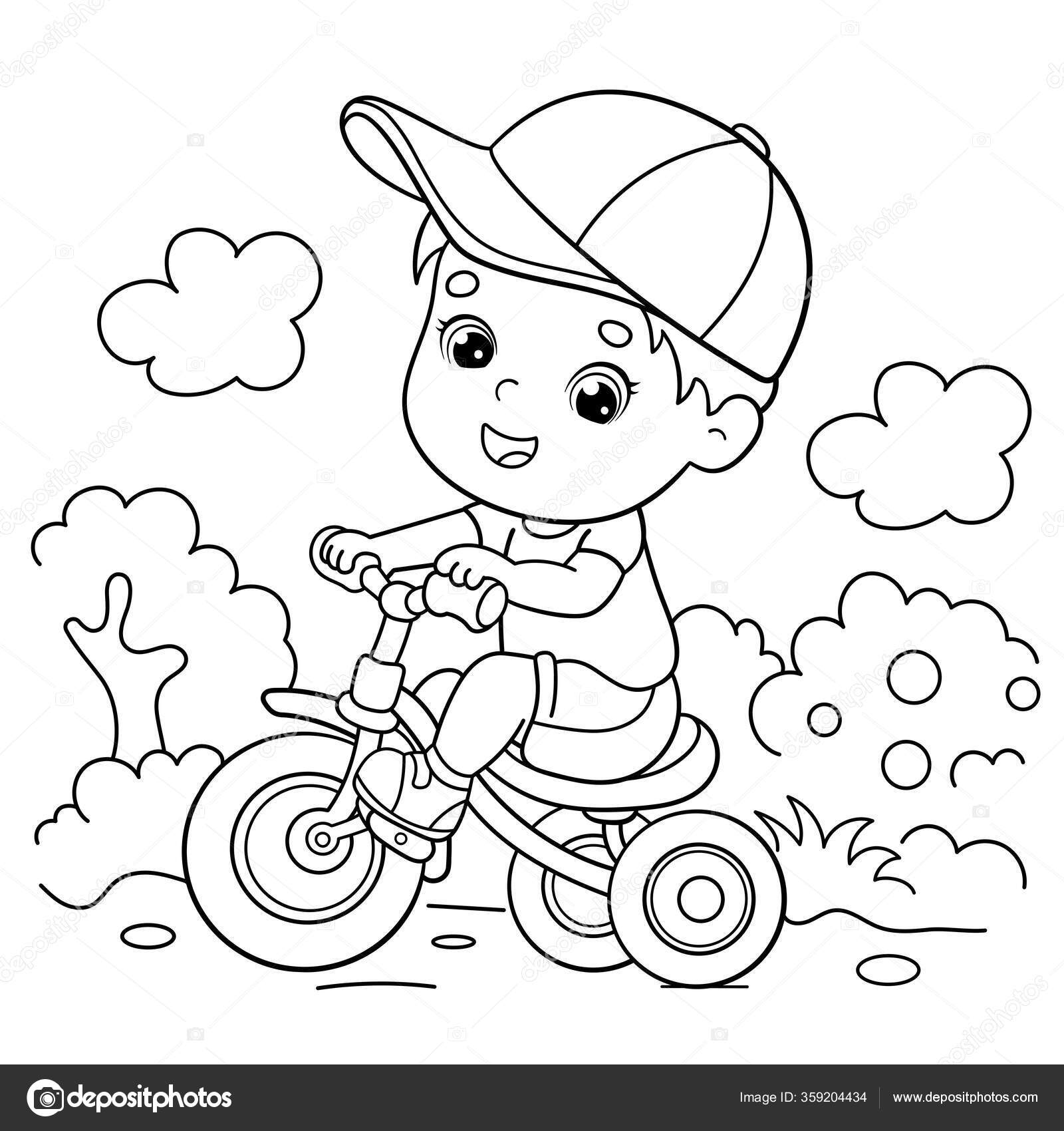 Coloring Page Outline Cartoon Boy Riding Bicycle Bike Coloring Book