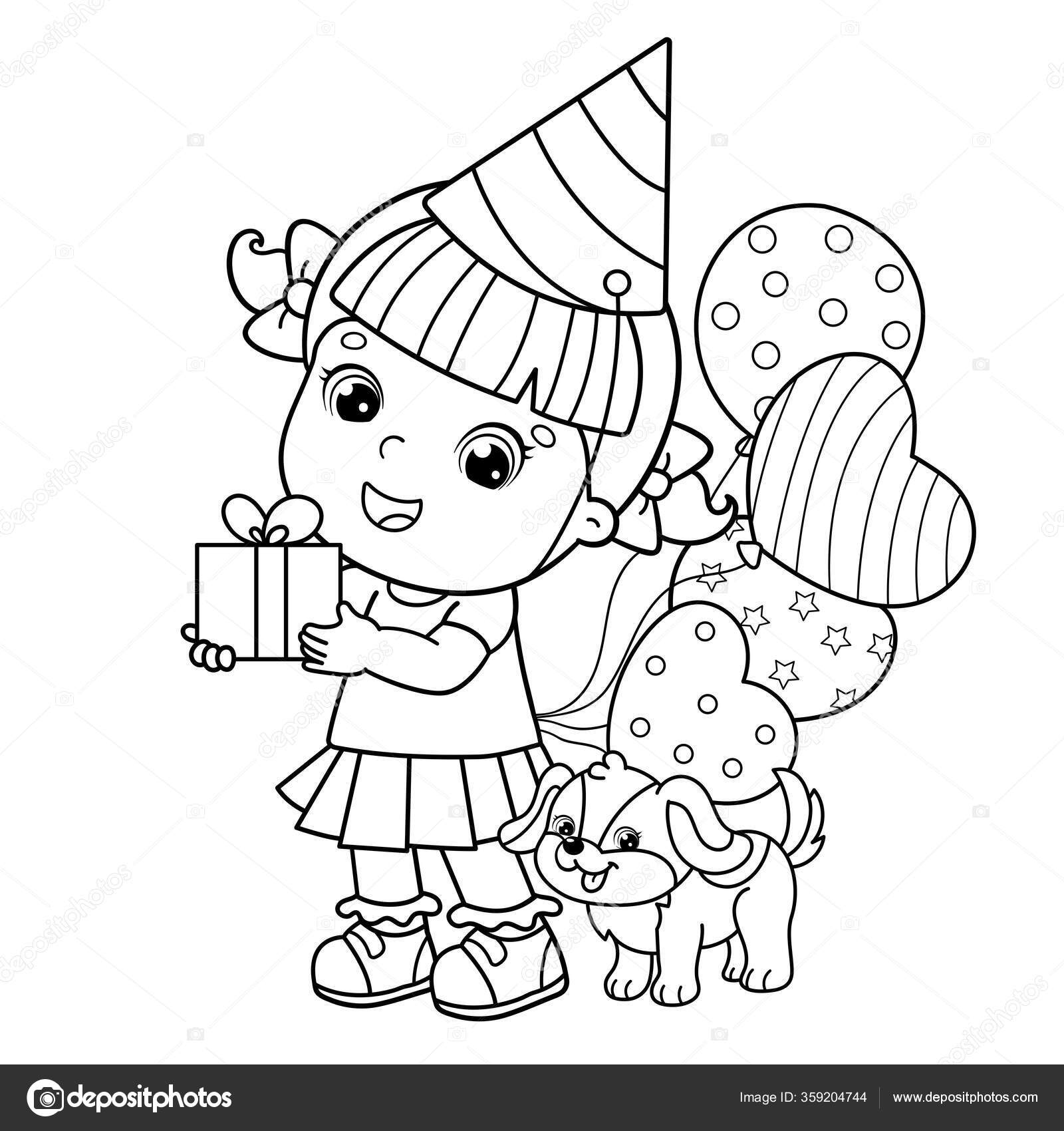 Desenho de página para colorir de meninas dos desenhos animados com balões  imagem vetorial de Oleon17© 110526078