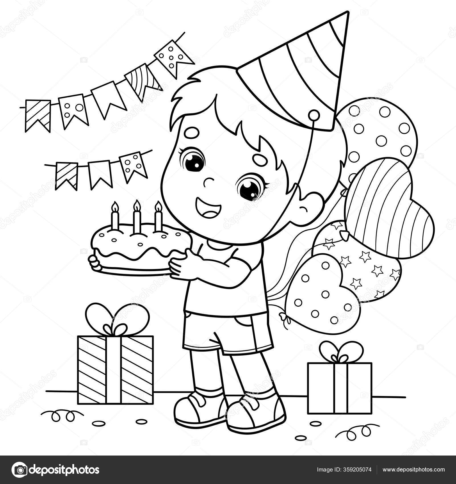 Bolo de aniversário para colorir ilustração para crianças e