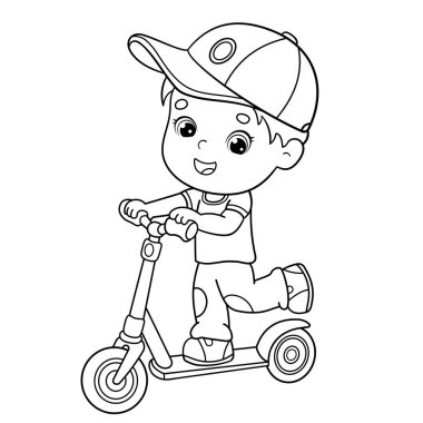 Scooter 'daki çizgi film karakterinin ana hatları. Çocuklar için boyama kitabı