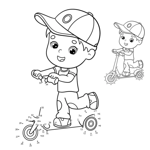 Puzzle Game Kids Numbers Game Coloring Page Outline Cartoon Boy — Stock Vector