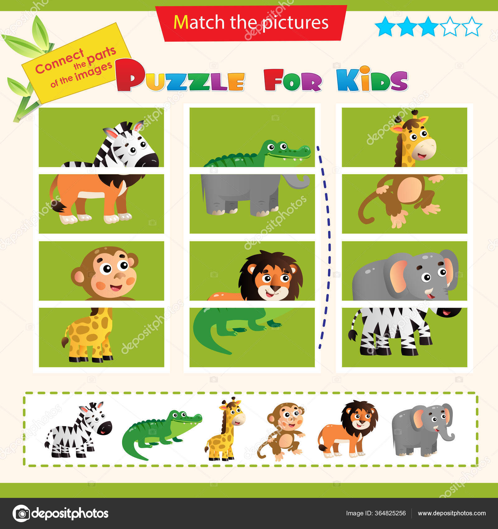 Um jogo para crianças combine os animais com suas comidas favoritas