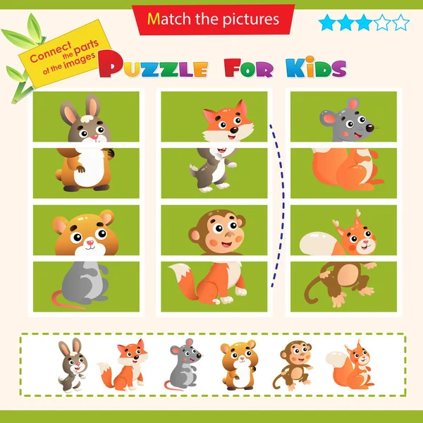 Hozzáillő Játék Gyerekeknek Rejtvény Gyerekeknek Egyezik Képek Megfelelő Részeivel Állatok — Stock Vector