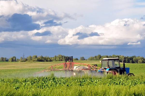 Agricultural field with tractor — Stock Photo, Image