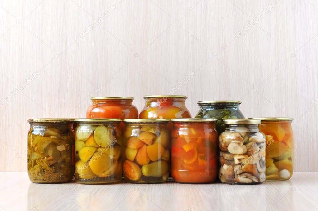 Glass jars with canned vegetables