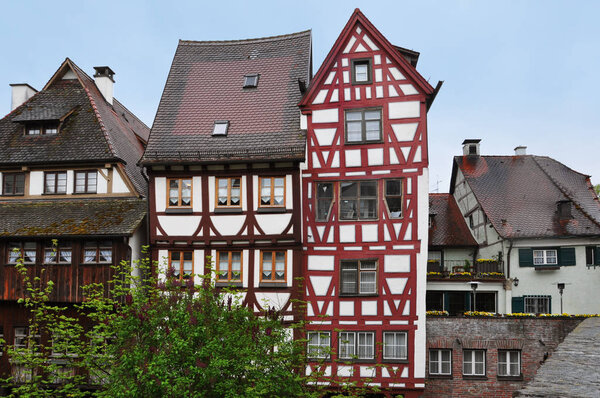 Ancient half-timbered houses in the fishermen's quarter in Ulm, Baden-Wurttemberg, Germany.