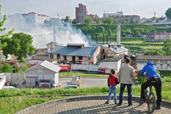 Incendio in birreria a Grodno — Foto Stock