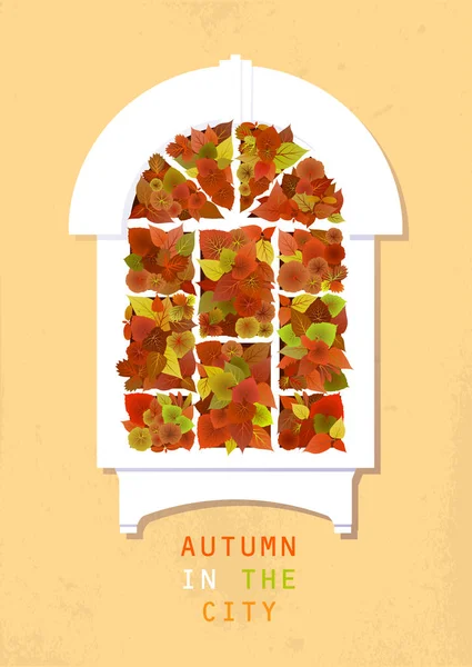 Вікно виросло осіннім листям — стоковий вектор