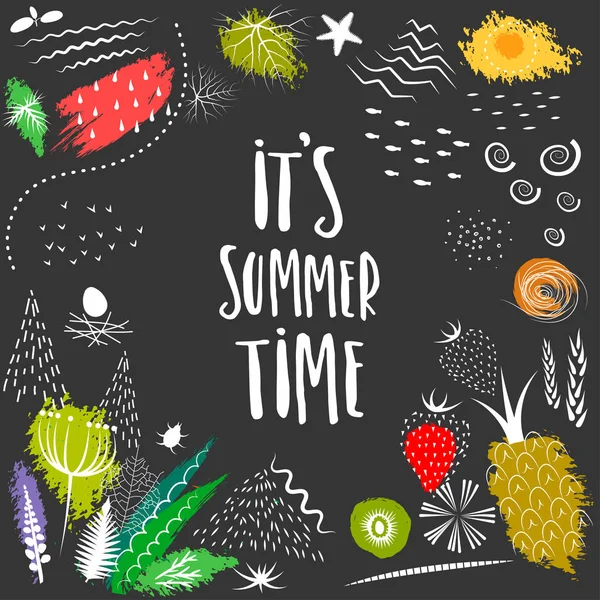Summer hand drawn illustration with lettering — Stock Vector
