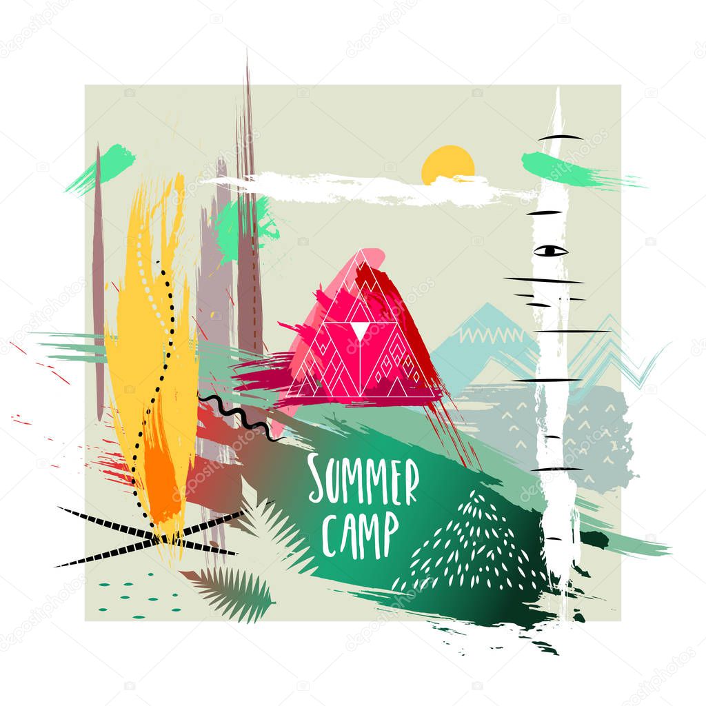 Hand drawn illustration of summer camp
